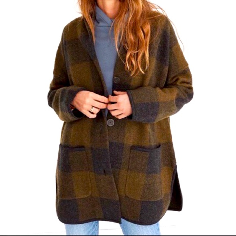 NWT Madewell Buffalo Check Sweater Coat 100% wool
